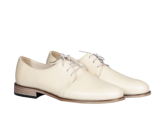 Frauen Handgefertigte OXFORD Kleid Schuhe, BEIGE Glattleder, Natürlich, Bunt, 100% Leder Made in der Türkei