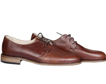 Men's Handmade Brown Leather Oxford Dress Shoes