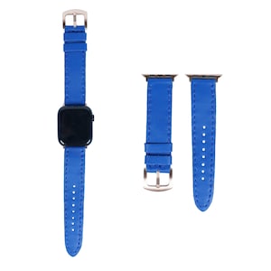 Personalized Navy Blue Leather Apple Watch Strap: Handmade Vegetable Tanned