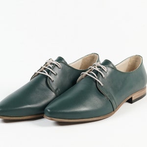 Point Toe Oxford GREEN SMOOTH Turkish Genuine Leather Handmade Point Toe Heeled Oxford, Natural, Colorful, Shoes