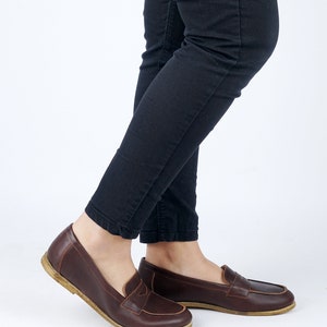 Handmade Dark Brown Leather Loafers: Women's Business Casual Shoes image 4