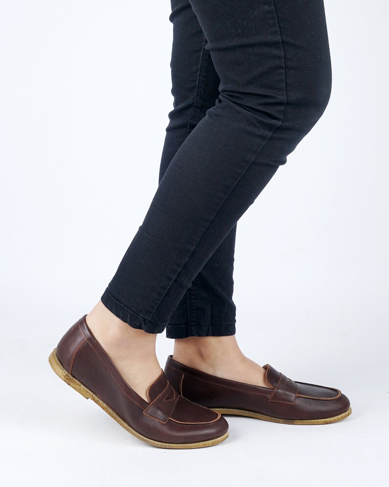 Handmade Dark Brown Leather Loafers: Women's Business Casual Shoes image 4