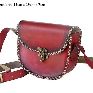WOMEN RED Turksh 3mm Pflanzlich gegerbtes Handgefärbtes Büffelleder, Schultertasche, Crossbody Tasche, Lederhandtasche Ethnic, Tasche, Damen