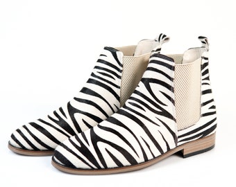 Botines Chelsea de piel de becerro de cebra hechos a mano: Botines de piel