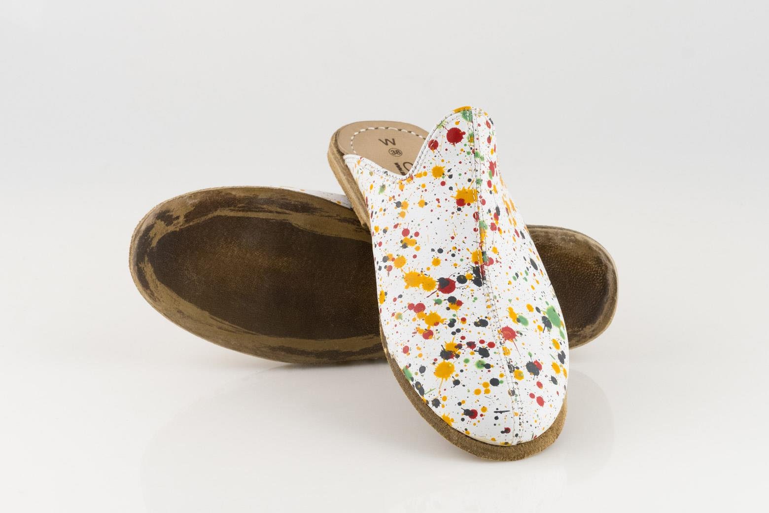 MEN SPLANTER WHITE Turkish Genuine Leather Handmade Yemeni Slippers, Natural, Colorful, Slip-On