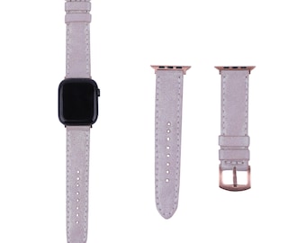 Correa de cuero rosa personalizada para Apple Watch: Hecha a mano, acabado plateado