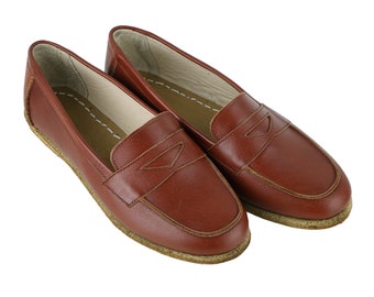 Handmade Brown Leather Loafers: Women's Business Casual Shoes