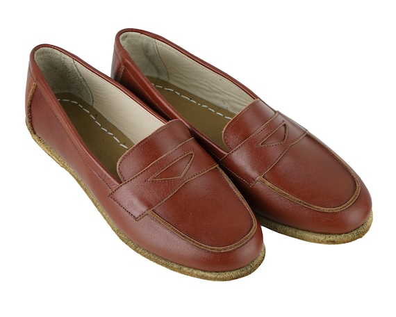 Handmade Brown Leather Loafers: Women's Business Casual Shoes