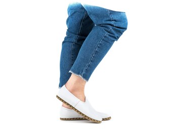 Frauen FRAUEN SMOOTH Türkische Echtleder Handgemachte SPORT Jemenitische Schuhe, Natürlich, Bunt, Slip-On