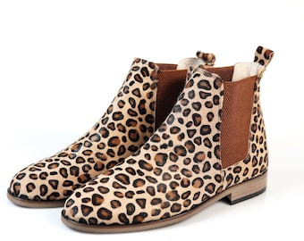 Handmade Leopard Calf Hair Chelsea Boots - Women's Leather Ankle Boots