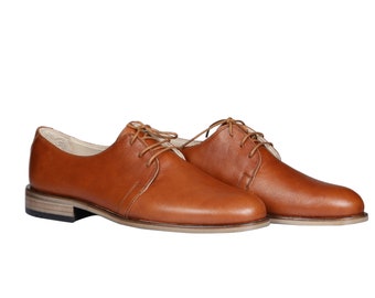 Handmade Mens Brown Leather Oxford Dress Shoes
