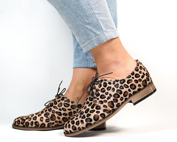 Women Handmade OXFORD Dress Shoes LEOPARD Calf Hair Leather Natural Colorful 100 Leather Made in Turkey Etsy