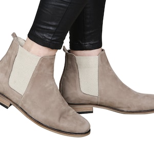 Handmade Smoked Nubuck Leather Chelsea Boots - Women&#39;s Ankle Boots