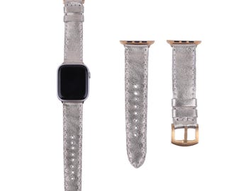Metallic Gold Genuine Leather Apple Watch Band – Personalized Christmas Gift Metallic Gold Genuine Leather Watch Band for Apple Watch  main image 3