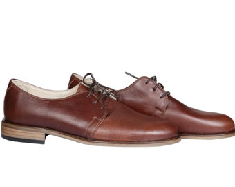 Zapatos Oxford de vestir para mujer hechos a mano: cuero marrón oscuro