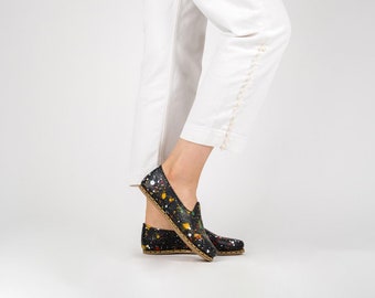 Frauen BLACK SPLANTER Türkische Echtleder Handgemachte SPORT Jemenitische Schuhe, Natürlich, Bunt, Slip-On
