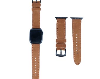 May include: A brown leather watch strap with black hardware. The strap is shown with a black watch face and two additional straps.