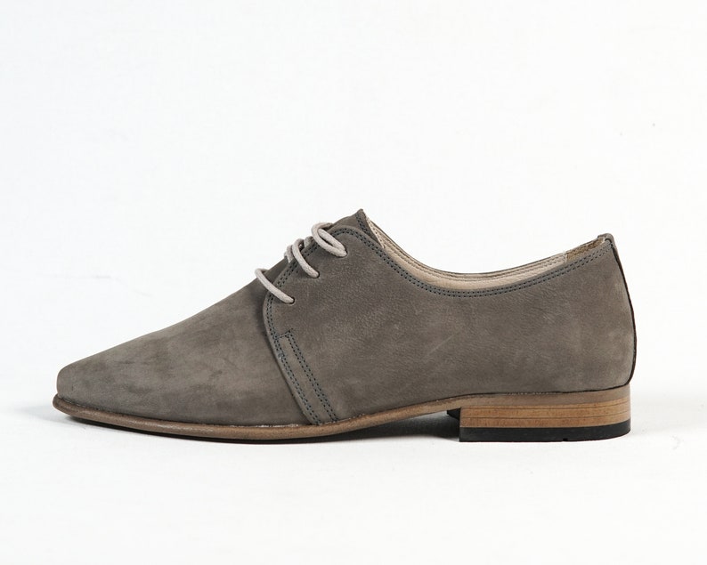 Point Toe Oxford GRAY NUBUCK Turkish Genuine Leather Handmade Point Toe Heeled Oxford, Natural, Colorful, Shoes image 6