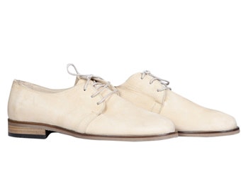 Men's Handmade Beige Nubuck Leather Oxford Dress Shoes