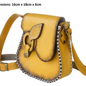 FRAUEN GELB Turksh 3mm Pflanzlich gegerbtes Handfärbe Büffelleder, Schultertasche, Crossbody Tasche, Lederhandtasche Ethnic, Tasche, Damen