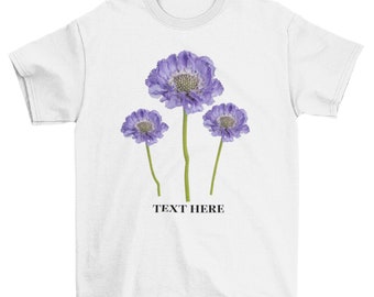 Customized 3 Purple Scabiosa Scoop Flowers Watercolor Classic T-shirt, Printed Graphic Design T-Shirt