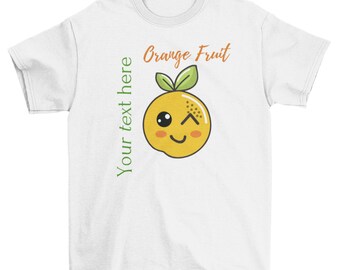 Customized Orange Fruit Shirt, healthy, vitamins, cute orange, fruits, blink eyes, custom text, custom design, minimalist