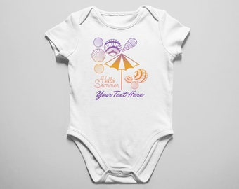 Customized Hello Summer Bodysuit, Beach Bodysuit, Summer Vibe Bodysuit, Shell Design Bodysuit