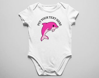 Customized Cute Dolphin Custom Text Bodysuit Baby Personalized Onesie Toddler