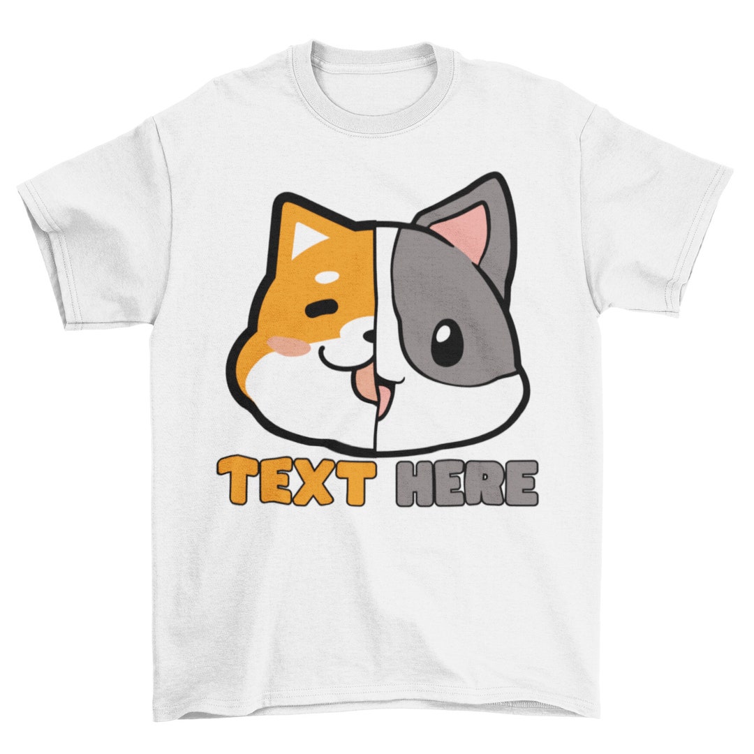 Customized Half Cat Head and Half Dog Head Shirt Design, Custom Text