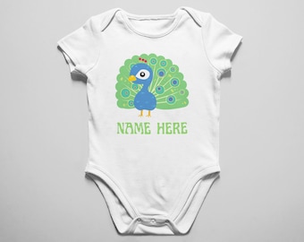 Personalized Baby Bodysuit - Toddler Shirt - Baby Shower Birthday Gift - Peacock