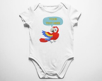 Customized Hug The Parrot Bodysuit, Cute Little Baby Parrot Design Print, Cute Red Parrot Print, Dialogue Customized Text