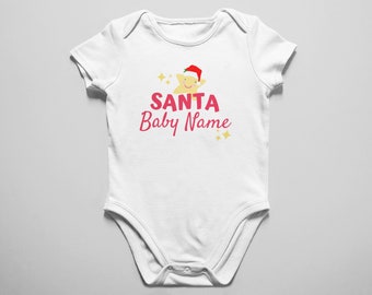 Customized Santa Baby's Name Bodysuit, Christmas Gift Bodysuit, Star Bodysuit