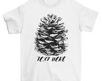 Customized Conifer Cone of Pine Tree Classical T-Shirt Design With Editable Text For your Choice Of Words