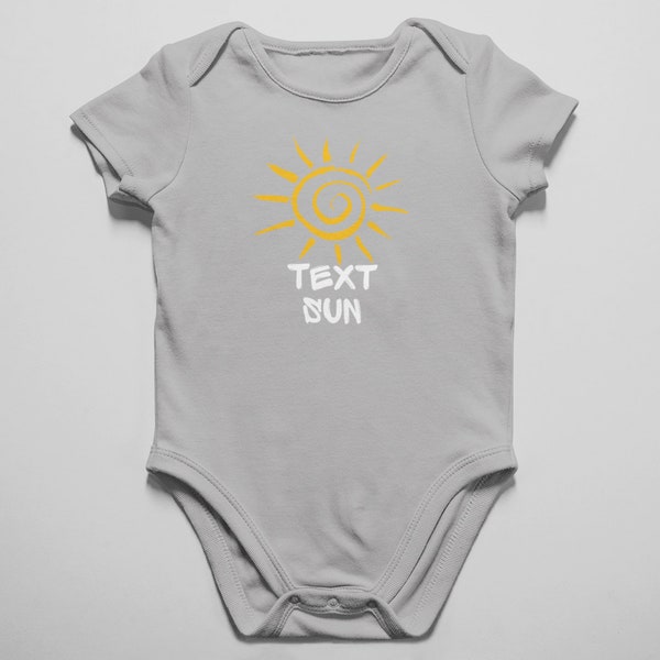Customized Sun Bodysuit, Cute Little Baby Sun Design Print, Personalized Quote Text Design, Simple Sun Print Summer Outfit Comes Sunshine