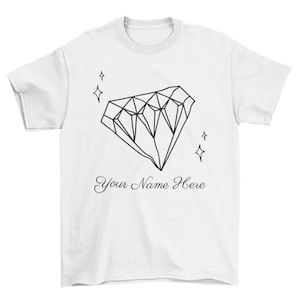 Customized Diamond Minimalist T-shirt, Personalized Text with Scintillating Diamond, Signifies Purity and Rareness