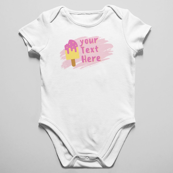 Customized Ice Cream Nice Cream Bodysuit, Popsicle Sticks Ice Cream, Strawberry Ice Cream Design, Baby girl gift suits