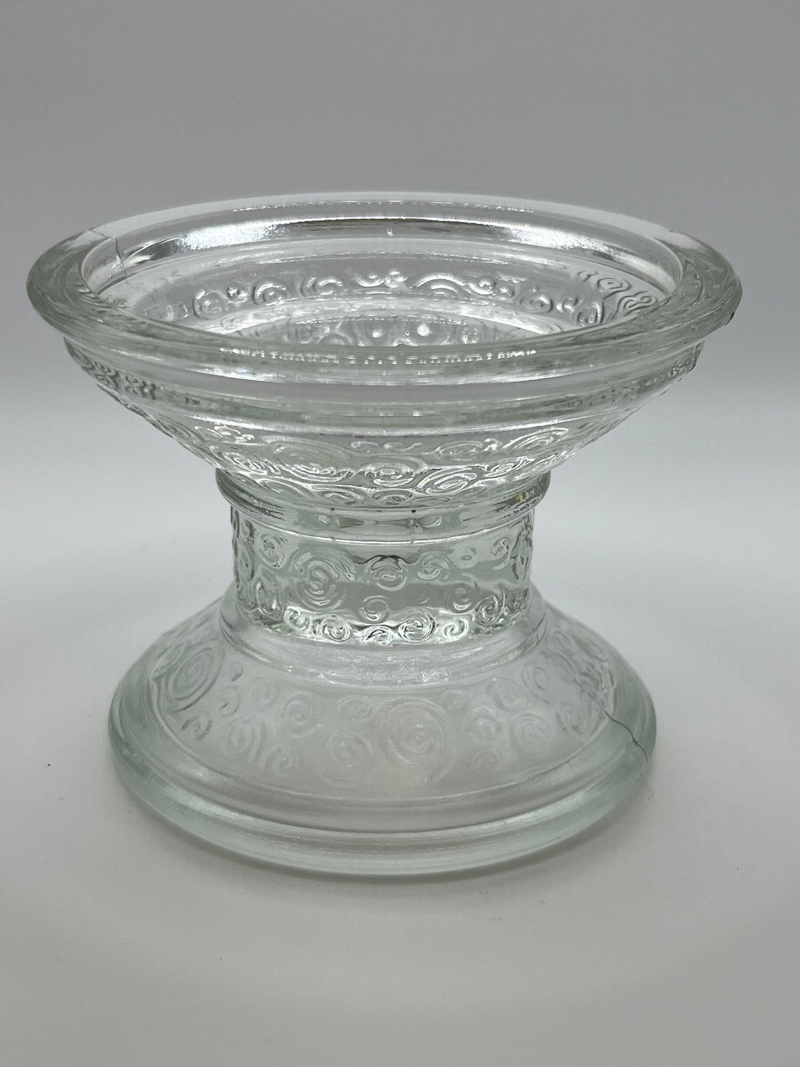Vintage Pressed Glass Candle Holder Taper Pillar Swirl Decor Etsy Canada