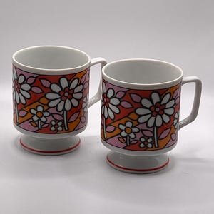 1970’s Flower Power Ceramic Coffee Mugs