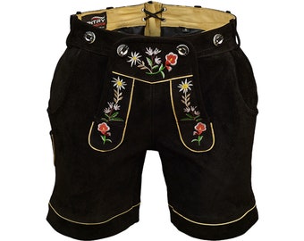 Women Suede Lederhosen Traditional German Leather Short Black Bavarian Dress Carnival Clothing Leather Trouser, Gift for Her