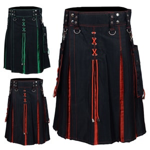 Black Kilt / Men's Kilt / Black Scottish Kilt/ Cotton Kilt / Unisex Kilt /  Steampunk Kilt / Burning Man/mens Clothing / Clothing by NAYWAJ 