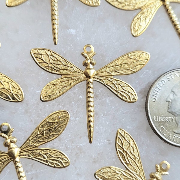 6 pcs Large Dragonfly Realistic Charm Brass Stamping