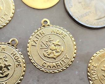 6 pcs Faith Hope Charity Charm Brass Stamping