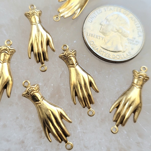 6 pcs Victorian Hand Connector Charm Brass Stamping