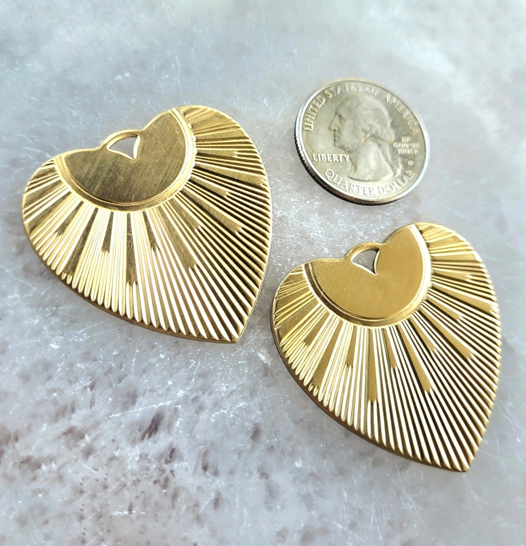 2 Pcs Large Heart Sun Rays Blank Thick Charm Brass Stamping - Etsy