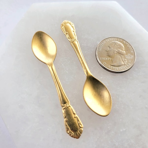 2 pcs Small Mini Spoon Hand Charm Brass Miniature Stamping