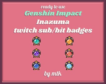 Genshin Impact Inspired Inazuma Pixel Art Twitch Sub/Bit Badges - 6 Badges, 3 sizes: 18px 36px 72px