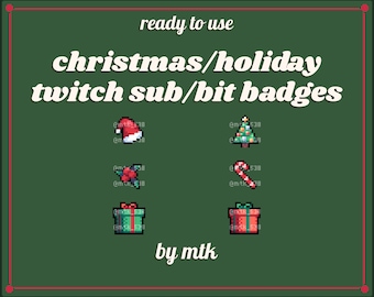 Christmas Holiday Themed Pixel Art Twitch Sub/Bit Badges - 6 Badges, 3 sizes: 18px 36px 72px