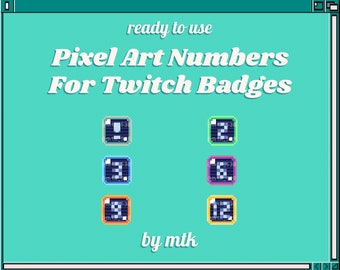 Numbers Pixel Art Twitch Sub/Bit Badges - 6 Badges, 3 sizes: 18px 36px 72px