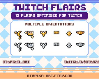 Pixel Art Twitch Flairs Set 2 | Cute Aesthetic | Twitch Flair Set | Multiple Orientations | 48 Flairs Total