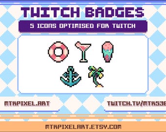 Summer Badges | Beach Colorful Aesthetic | Twitch Sub / Bit Badge Set | Channel Points Icons | Emotes | YouTube Discord